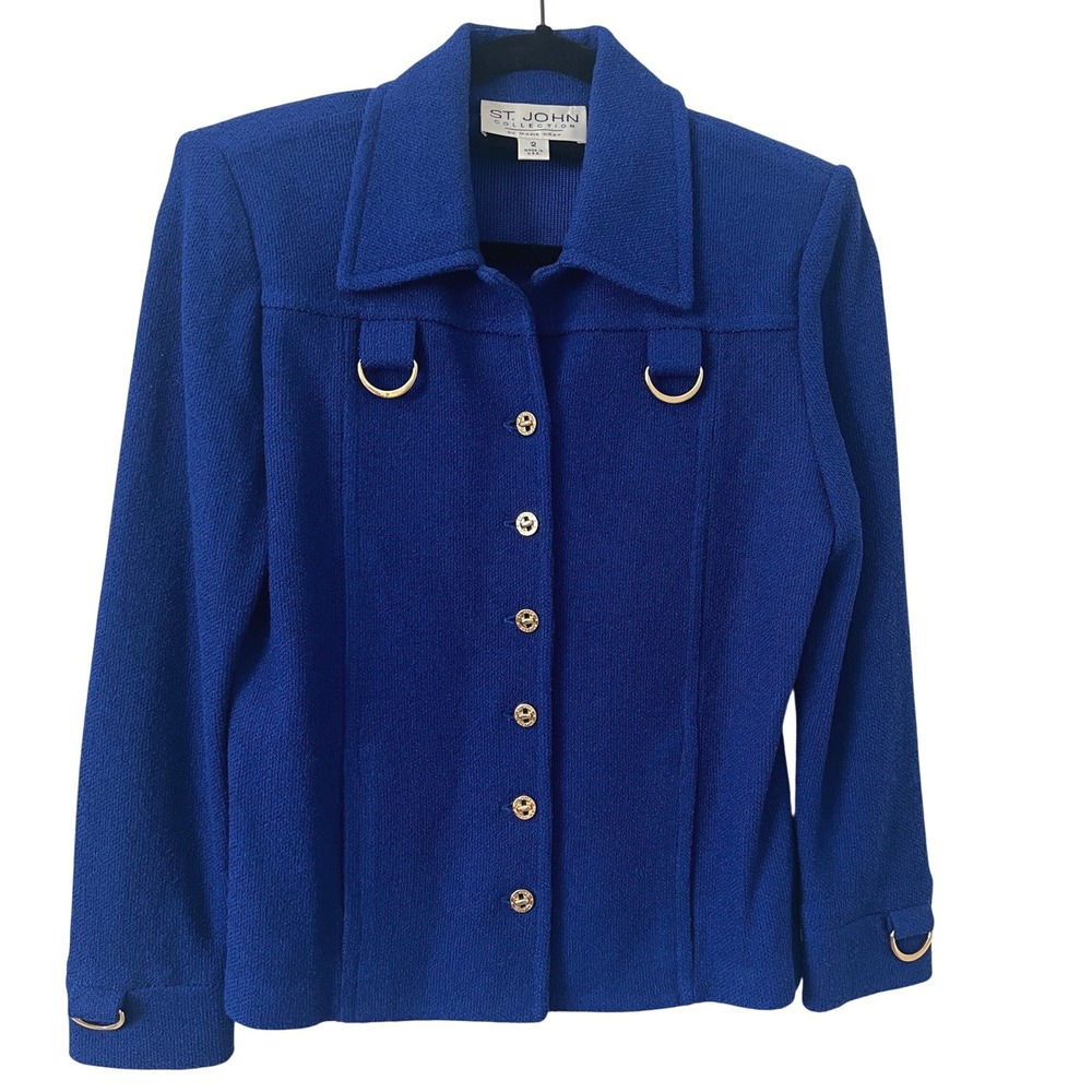 Vtg St. John Collection Sz 2 Royal Blue Jacket Santana Knit Quiet Luxury Formal